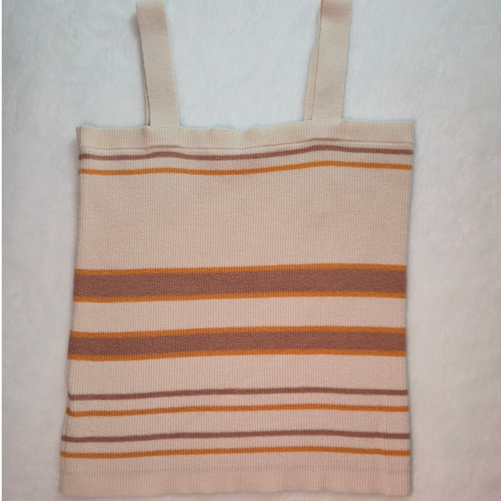 LOFT Outlet Petite Striped Knit Tank Top Cream Mustard Mauve MP